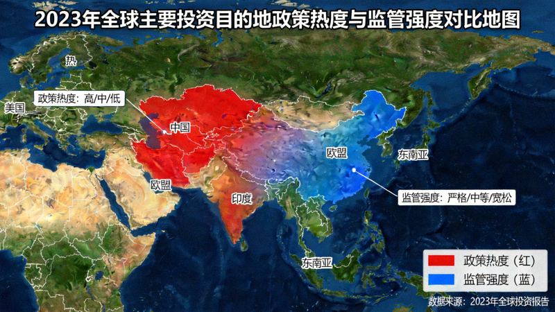 2023年全球主要投资目的地政策热度与监管强度对比地图